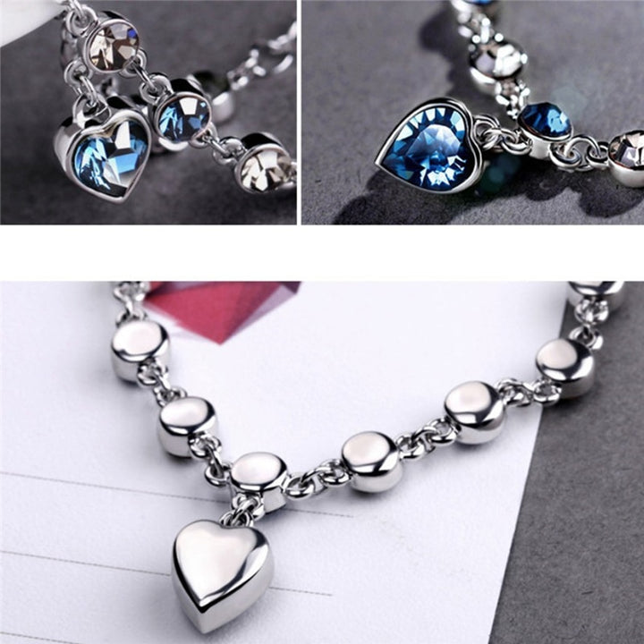 Blue Crystal Heart Charm Bracelet